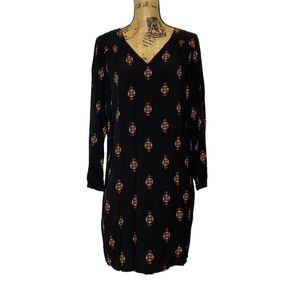 Old Navy Black Floral V-Neck Long Sleeve Mini Dress L